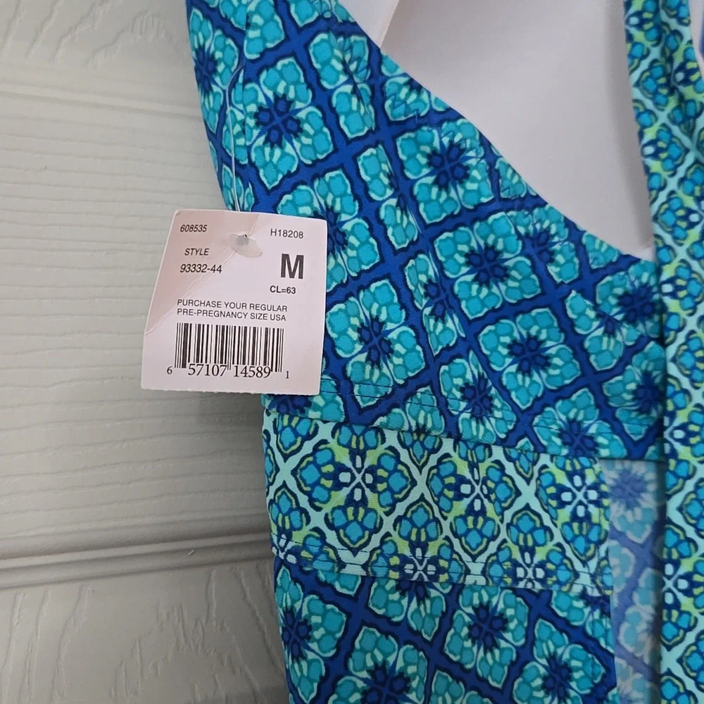 NWT Motherhood Maternity Blue Patterned Halter One-Piece Swimsuit - Picture 6 of 9
